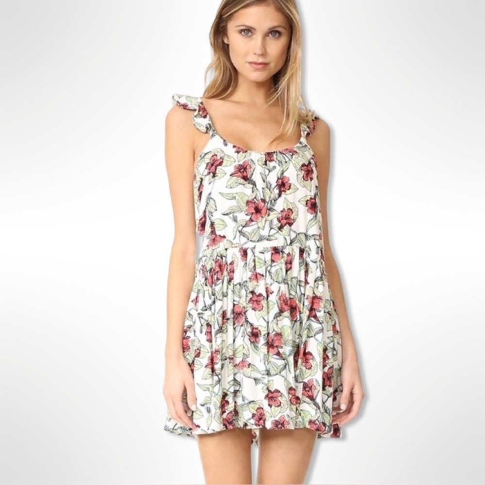 Free People Dear You Floral Ruffle Mini Dress Size XS Ivory Multicolor